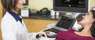 Pregnant woman undergoing ultrasound diagnostics